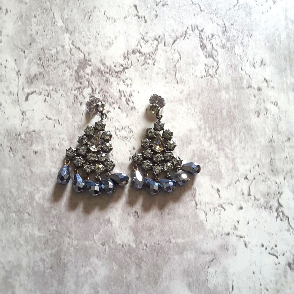 Gerard Yosca Crystal Chandelier Earrings, Silver, White & Black, Pierced Ears